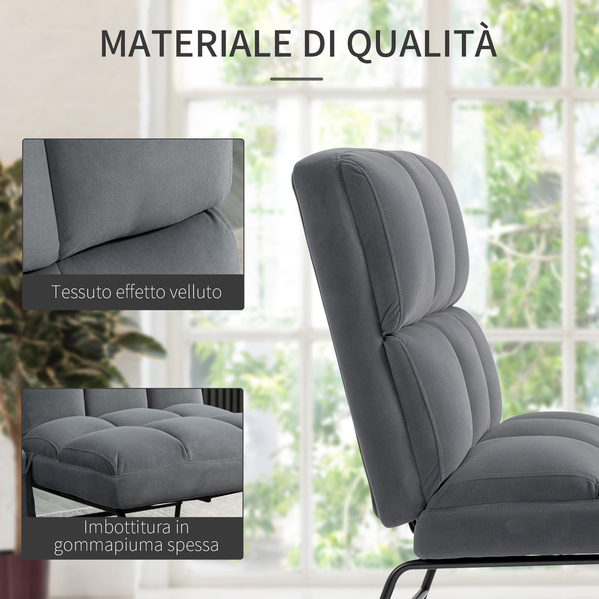 easycomfort easycomfort poltrona relax con poggiapiedi per interni set 2 pezzi in effetto velluto e metallo grigia