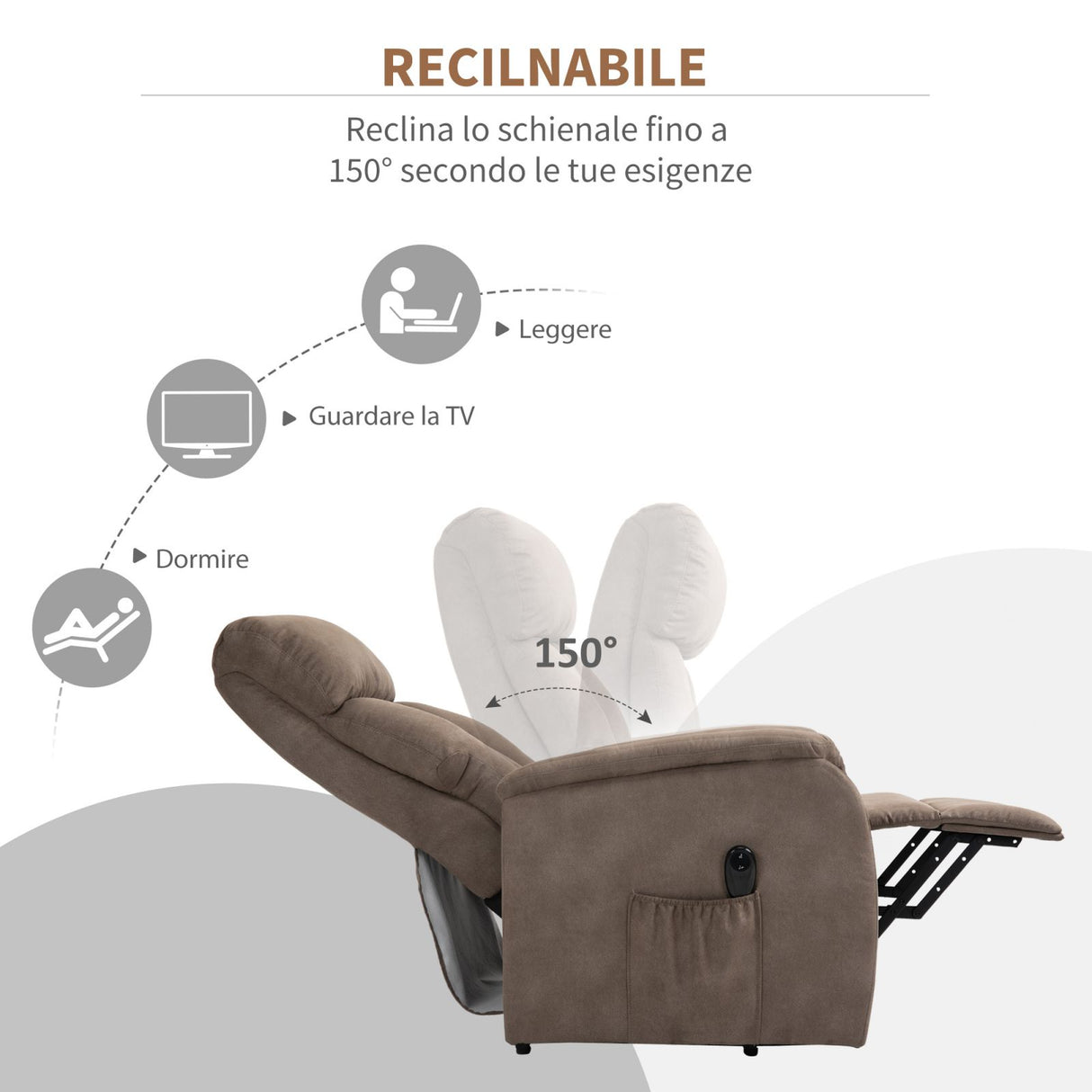 easycomfort easycomfort poltrona relax elettrica alzapersona con telecomando reclinabile 150 in tessuto marrone