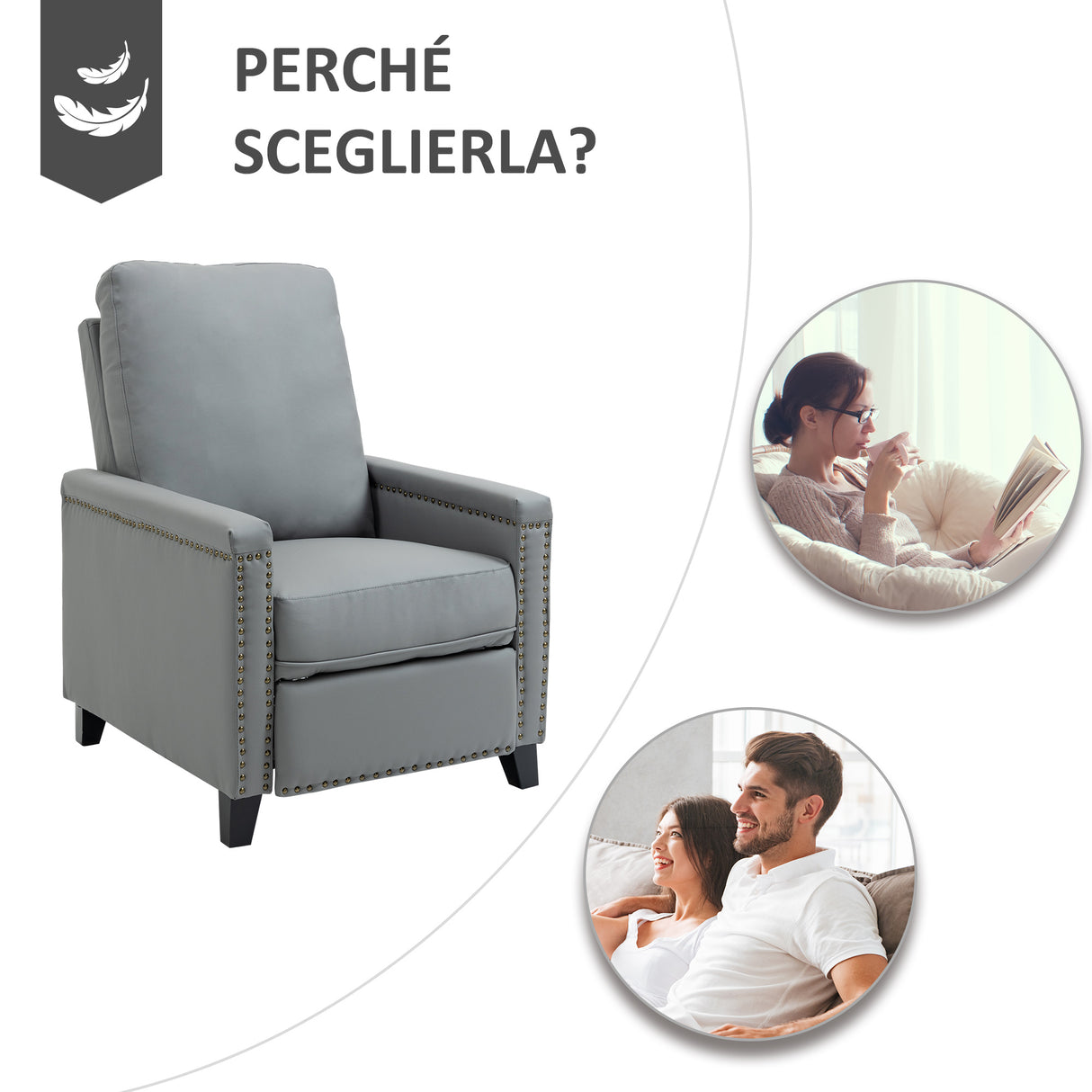 easycomfort easycomfort poltrona relax imbottita e reclinabile manualmente in similpelle 70 5x86x99cm grigio