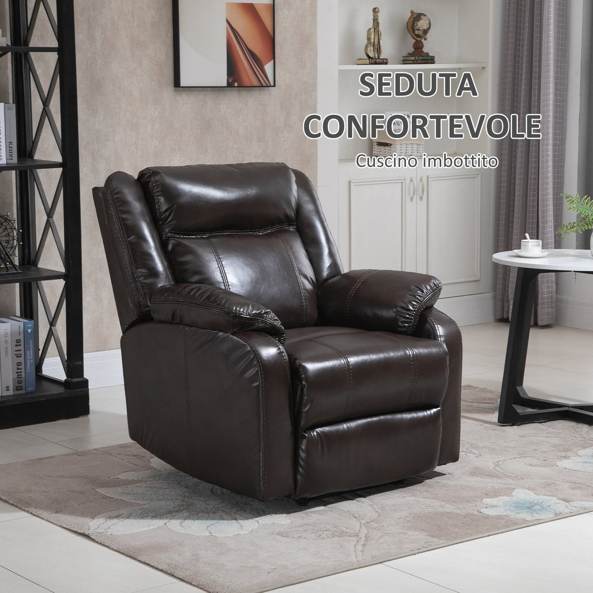easycomfort easycomfort poltrona relax reclinabile con poggiapiedi in similpelle pu marrone