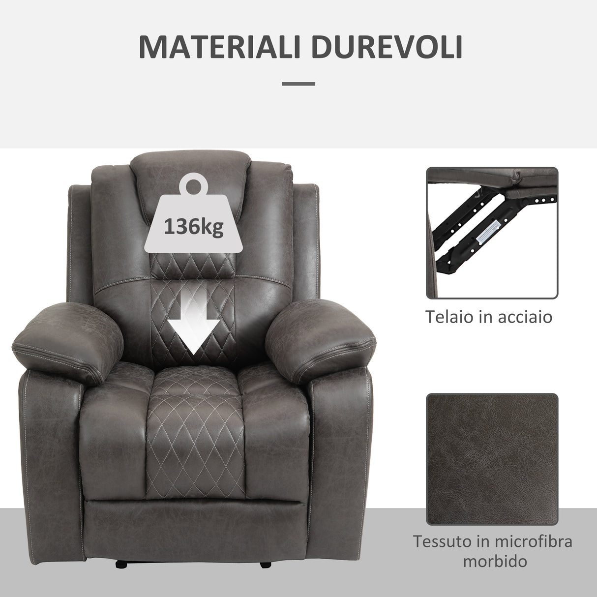 easycomfort easycomfort poltrona relax reclinabile con poggiapiedi seduta ergonomica e imbottitura extra marrone