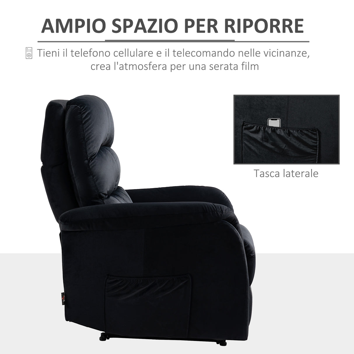 easycomfort easycomfort poltrona relax reclinabile fino a 155 con poggiatesta e poggiapiedi in tessuto 85x95x104cm nero