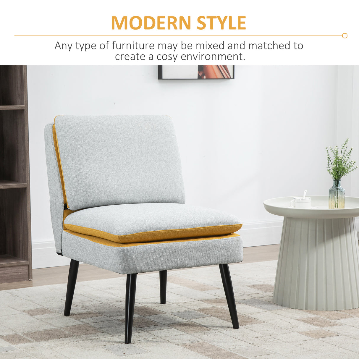 easycomfort easycomfort poltroncina di design imbottita con gambe in acciaio e tessuto grigio e giallo 58x75x85cm