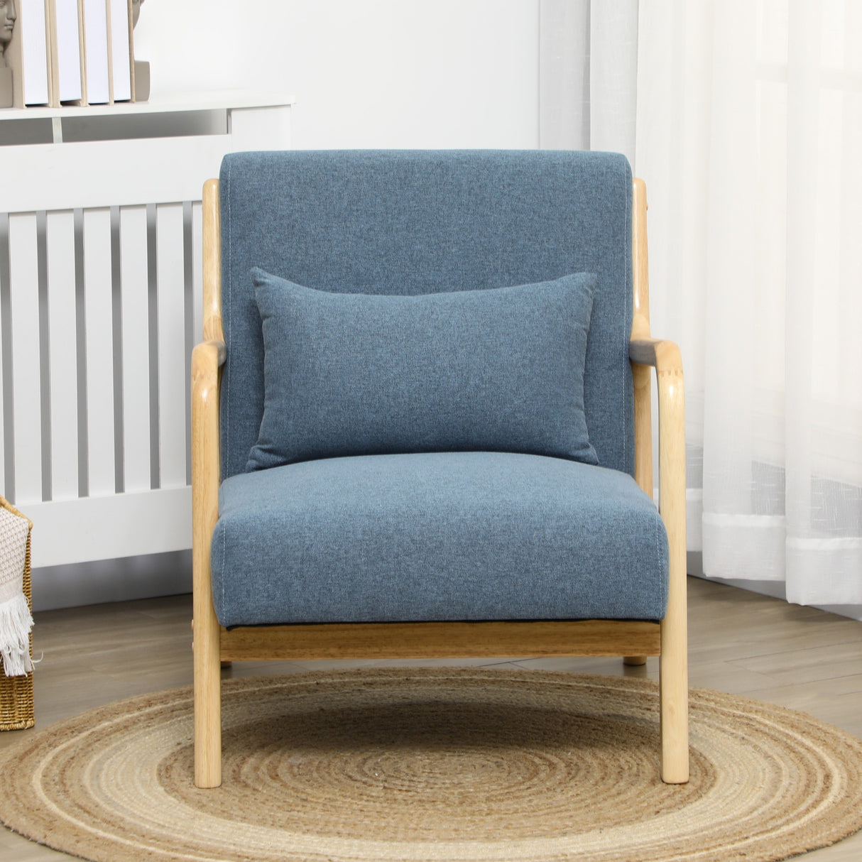 easycomfort easycomfort poltroncina in stile nordico in legno tessuto effetto lino e cuscino extra 66x80x77 5cm blu