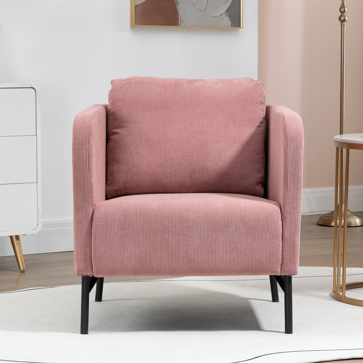 easycomfort easycomfort poltroncina in velluto a coste con gambe in acciaio e cuscino posteriore 73x74x82cm rosa