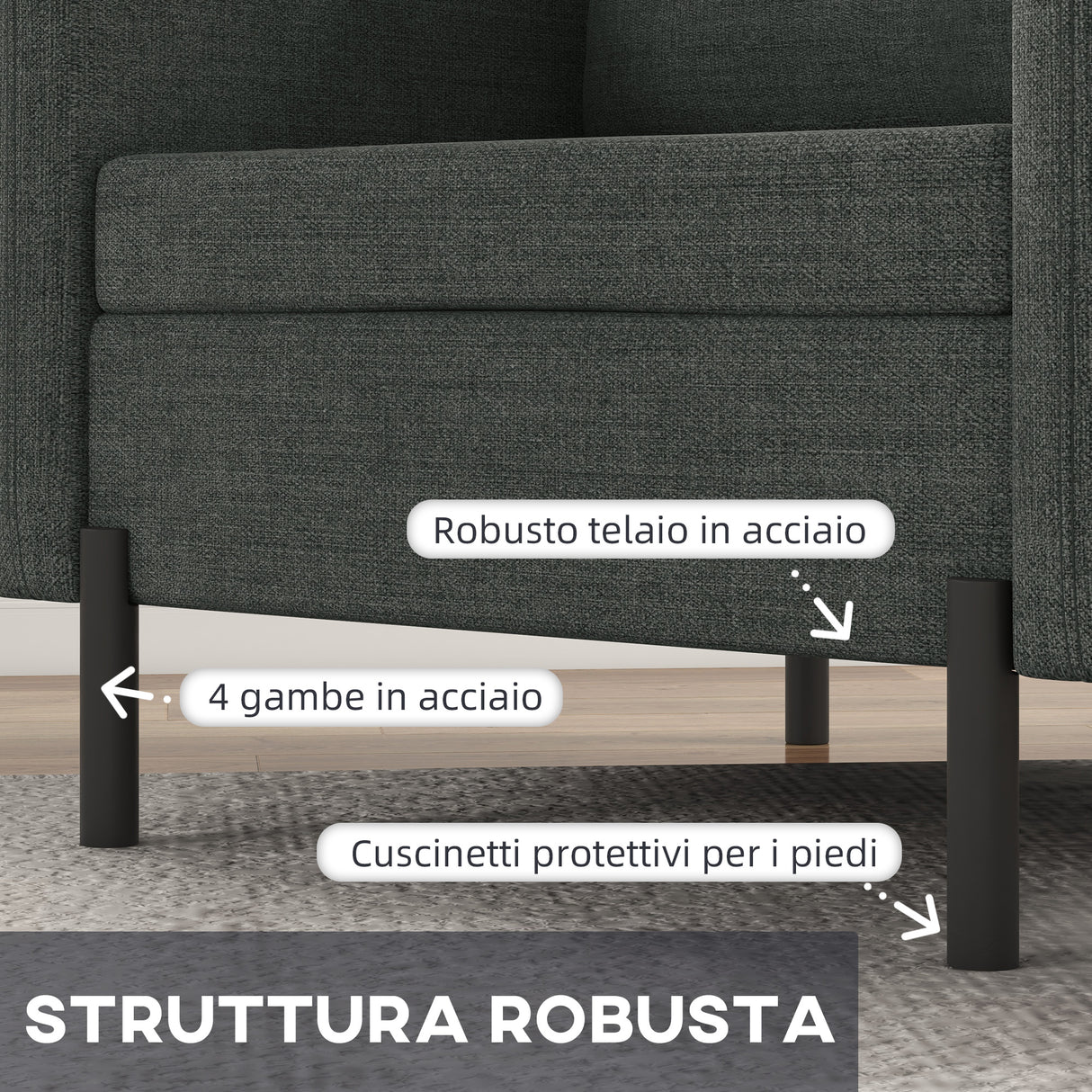 easycomfort easycomfort poltroncina moderna in tessuto effetto lino con gambe in acciaio e tasche laterali 73x73x80cm grigio