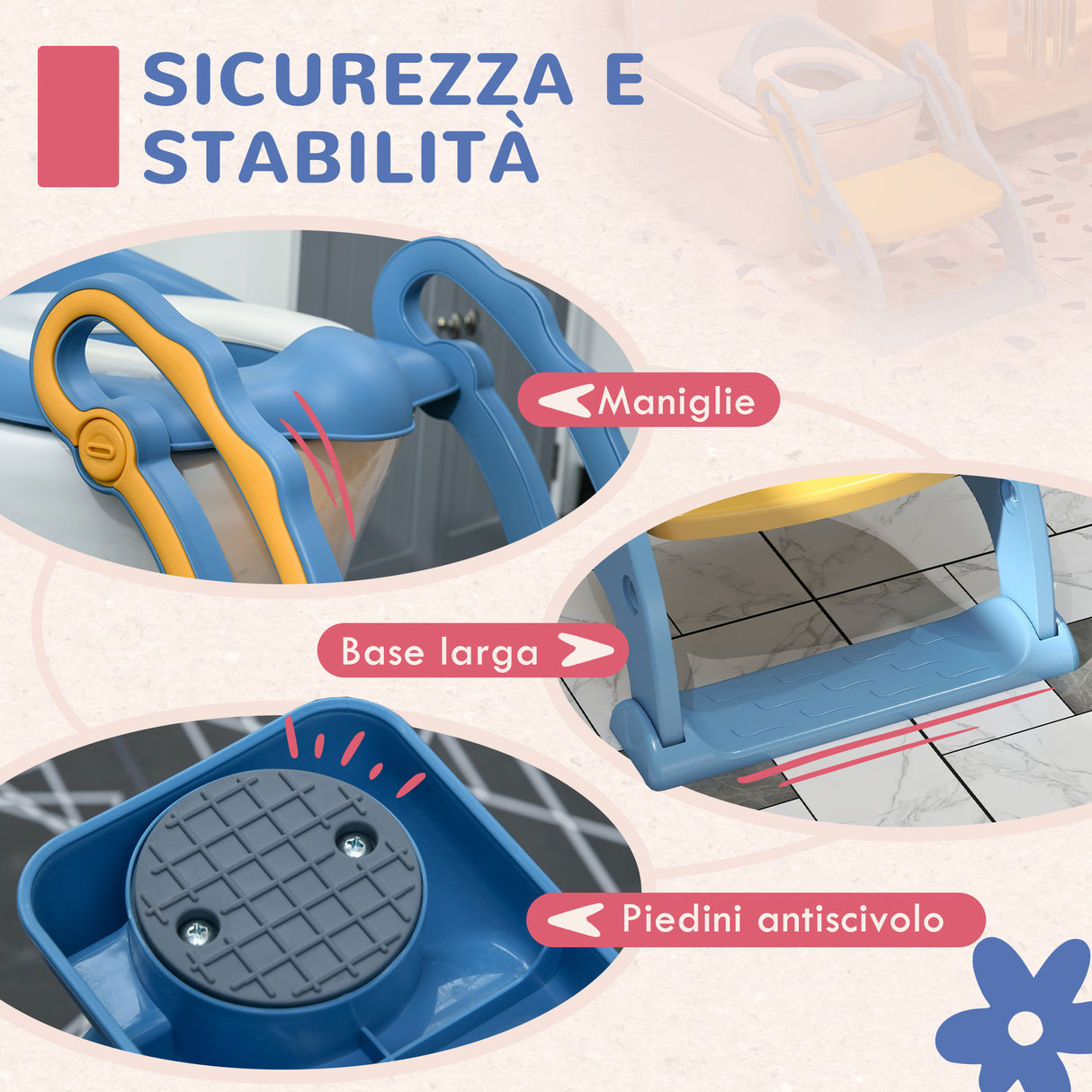 easycomfort easycomfort riduttore water con scaletta regolabile e maniglie pieghevole con cuscino rimovibile blu