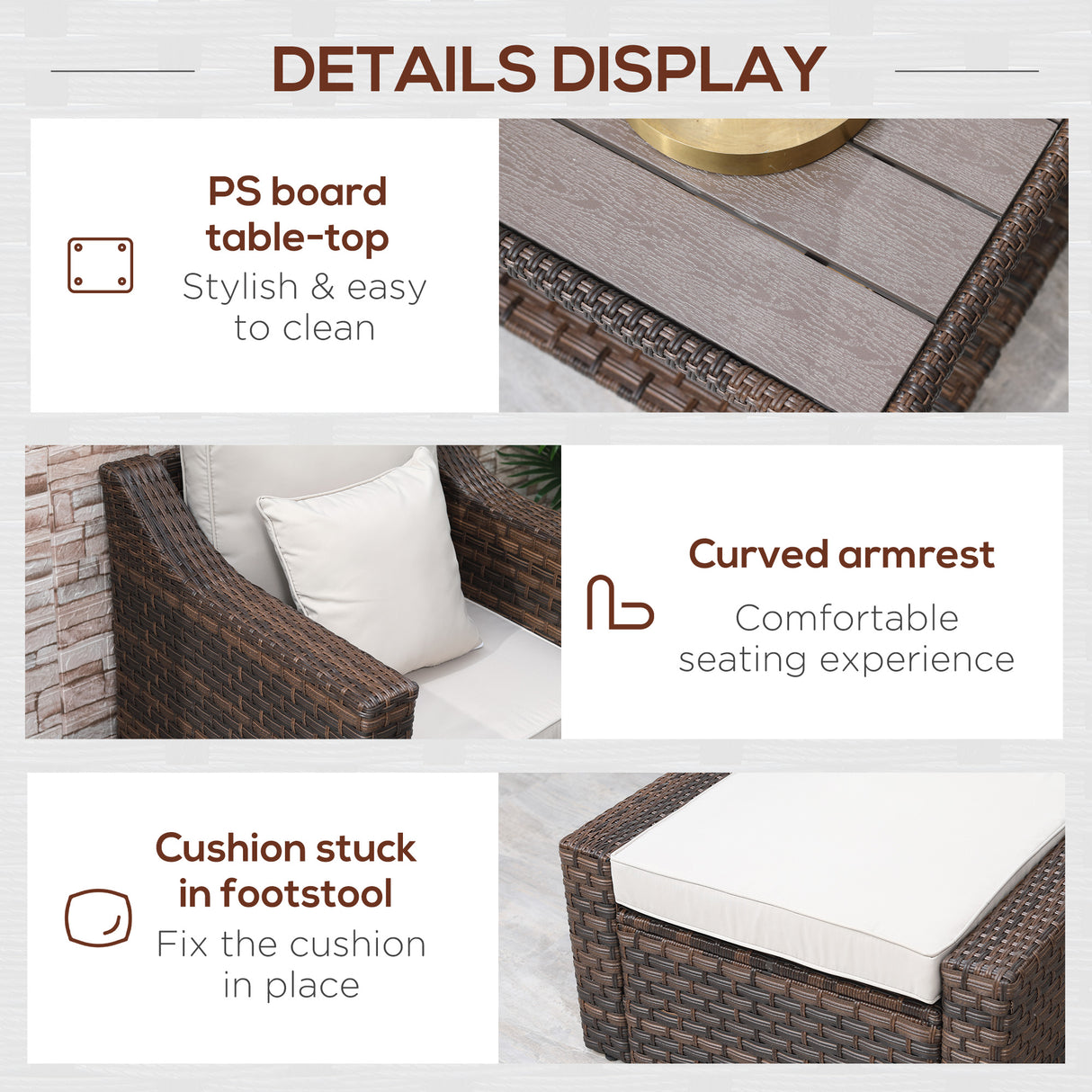 easycomfort easycomfort salotto da esterni in rattan set 6 pz con divanetto da giardino poltrone e tavolino marrone