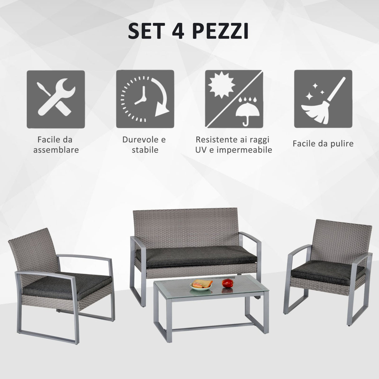 easycomfort easycomfort salotto da esterno in rattan set mobili da giardino con divano da giardino e poltrona da esterno grigio ean 8055776914763