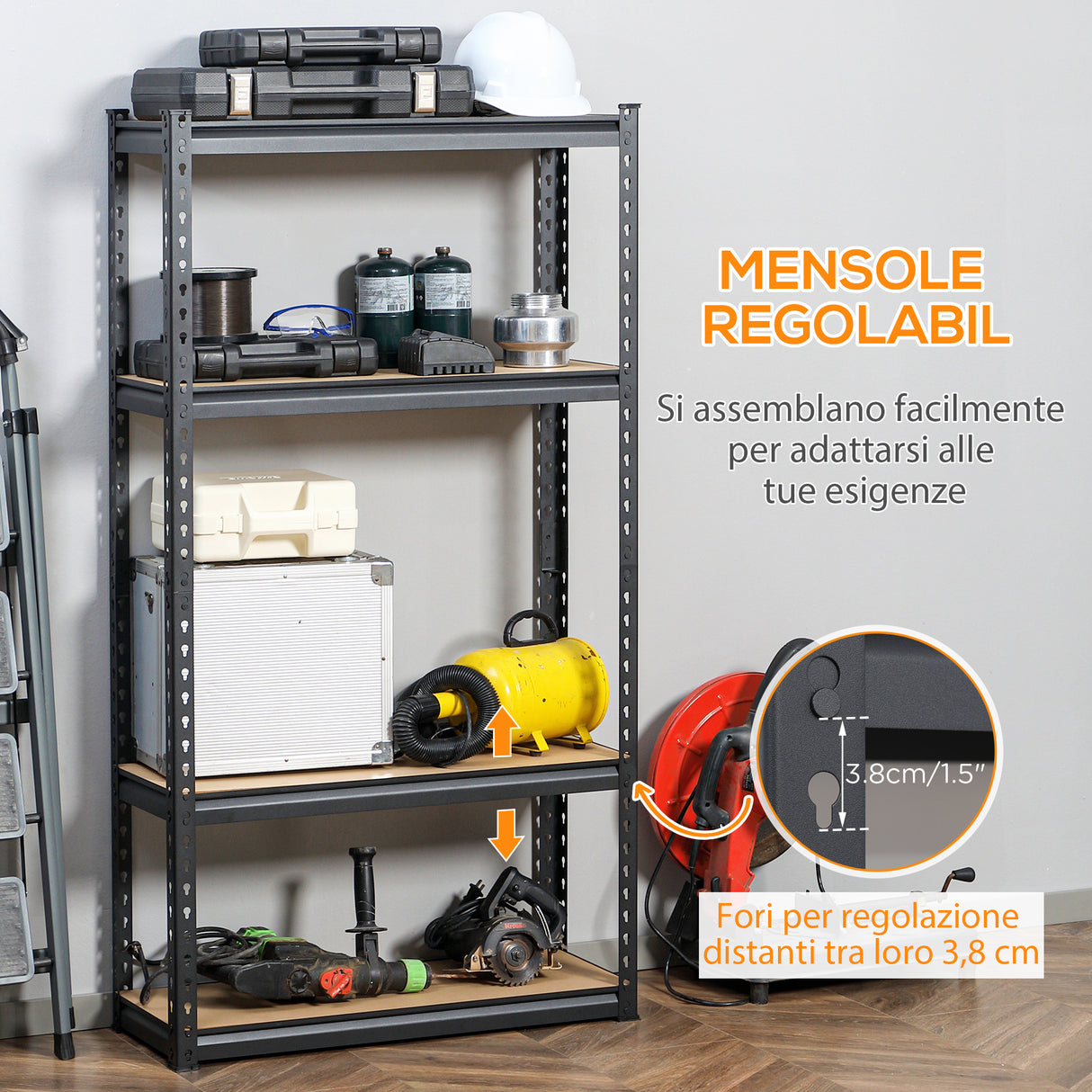 easycomfort easycomfort scaffalatura industriale a 4 livelli in mdf e acciaio con ripiani aperti e regolabili 81 3x30x152 4 cm