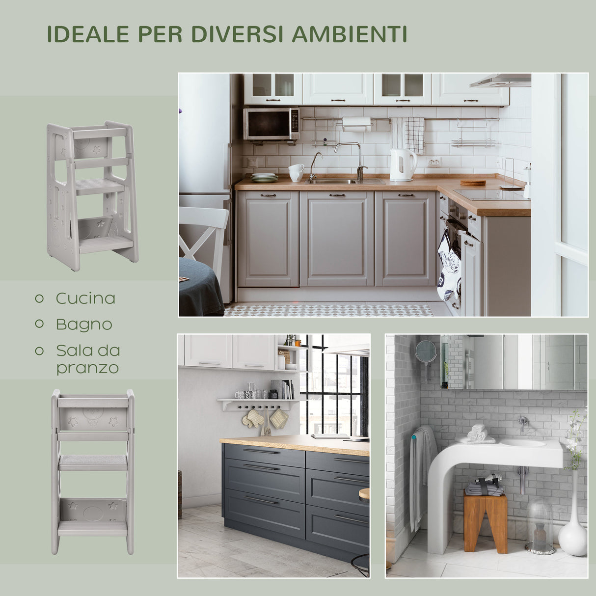 easycomfort easycomfort scaletta per bambini torre montessoriana altezza regolabile 3 livelli 47x47x90cm grigio