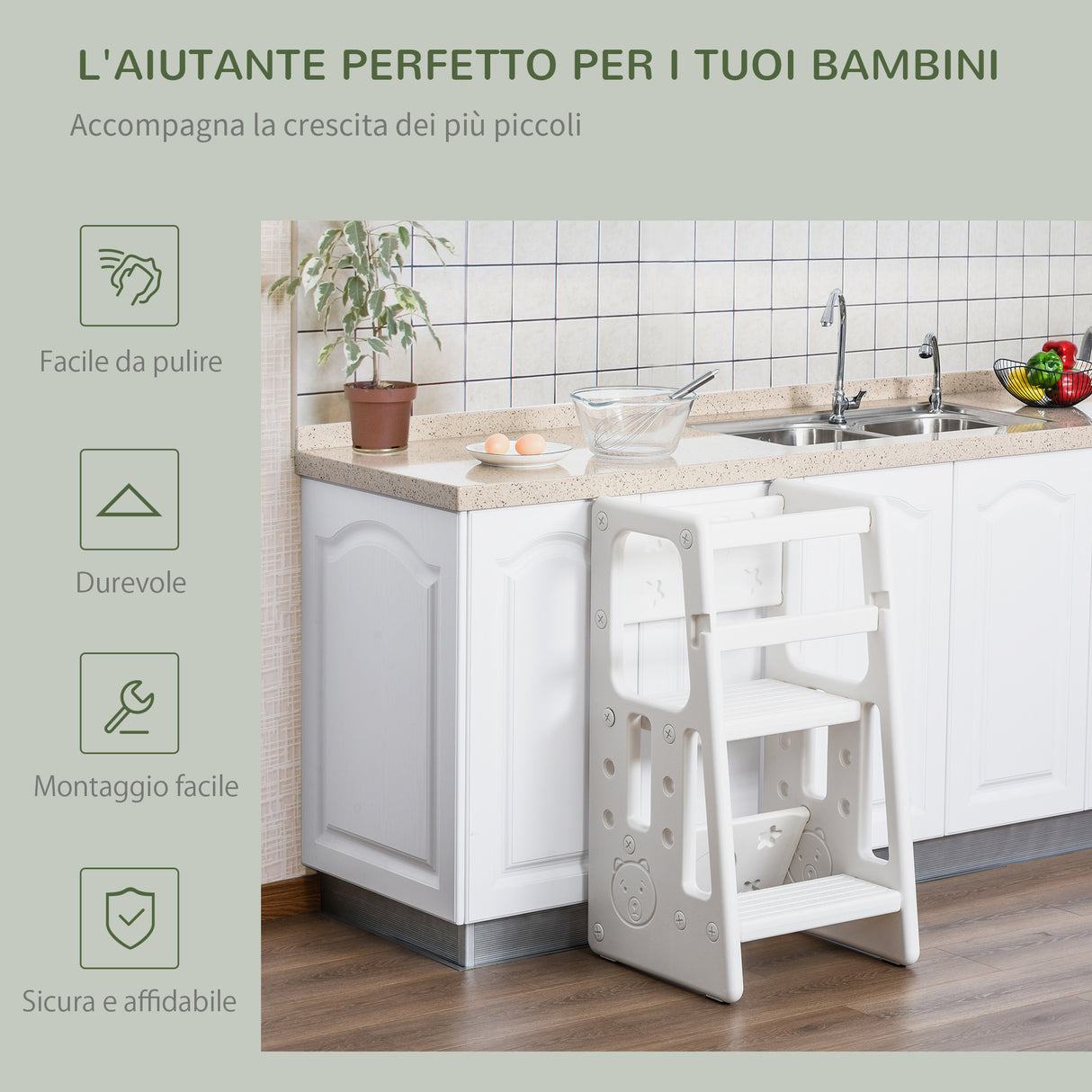 easycomfort easycomfort scaletta per bambini torre montessoriana altezza regolabile 3 livelli hdpe inodore 47x47x90cm bianco