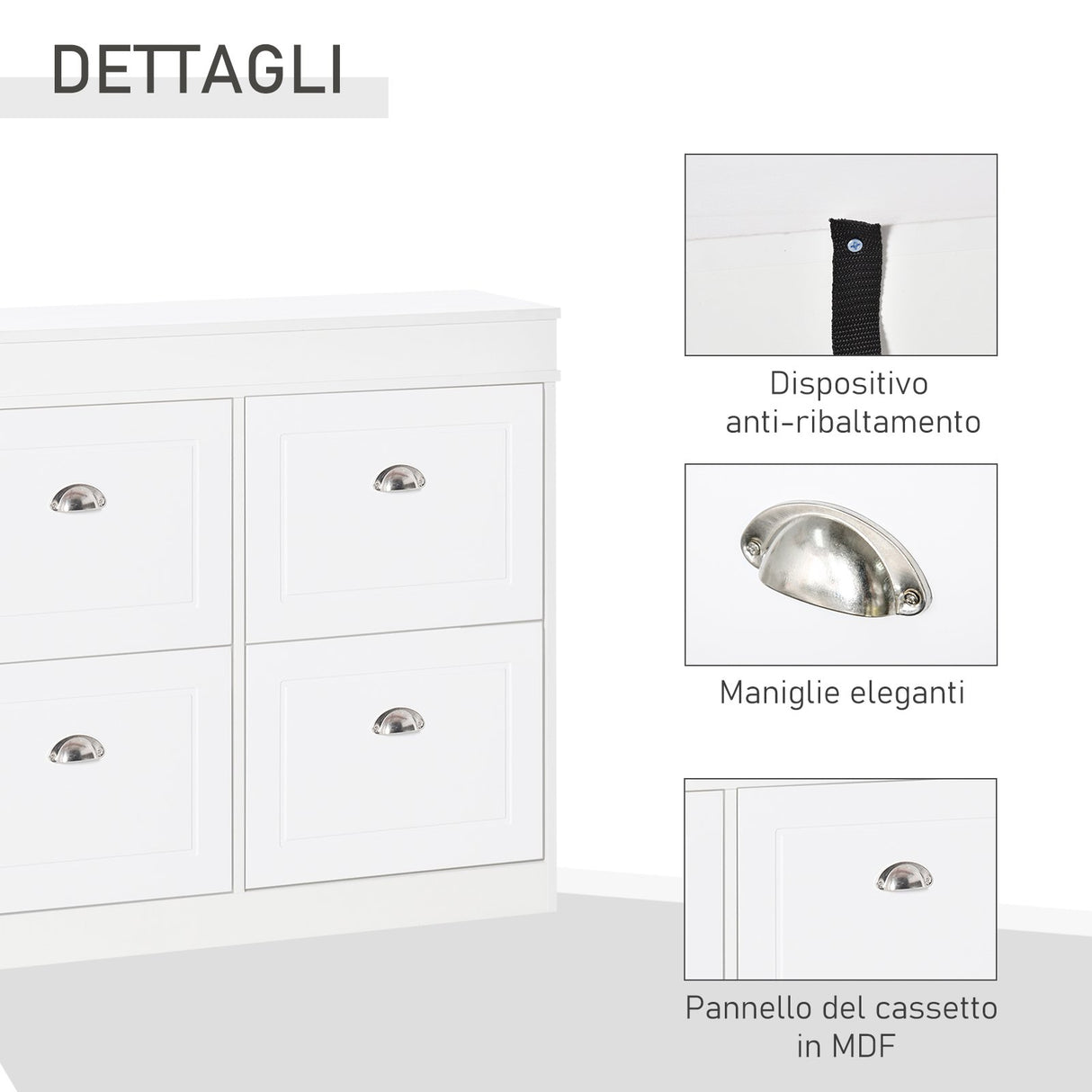 easycomfort easycomfort scarpiera salvaspazio in legno 4 cassetti a ribalta con mensola regolabile 98x24x83cm bianco