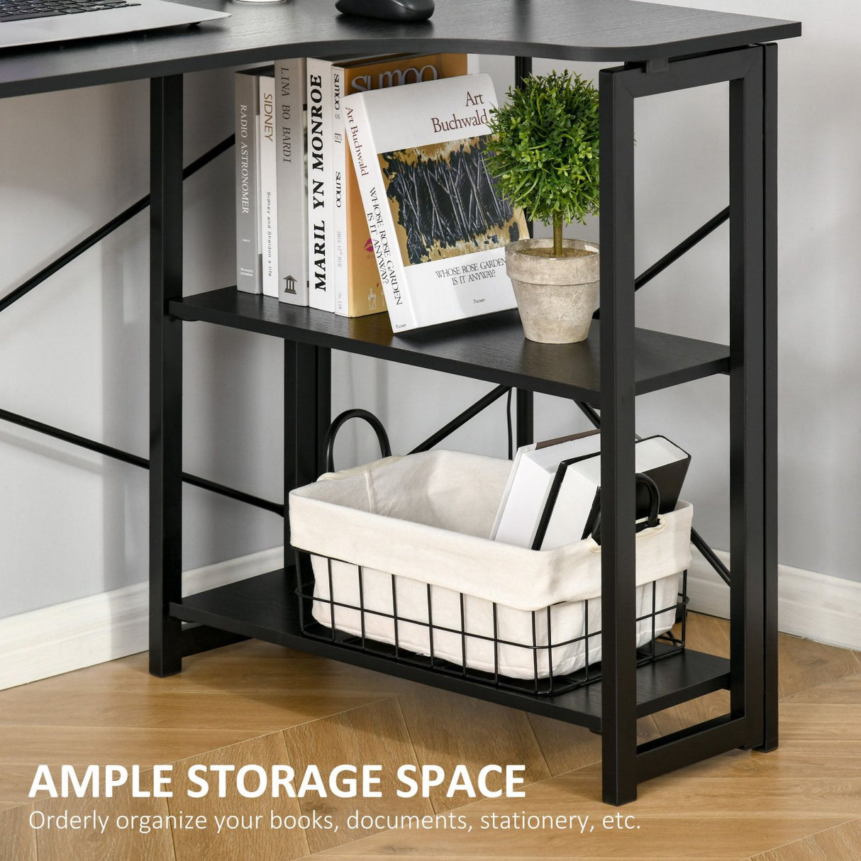 easycomfort easycomfort scrivania angolare a scomparsa pieghevole con 2 ripiani laterali in legno e metallo nera