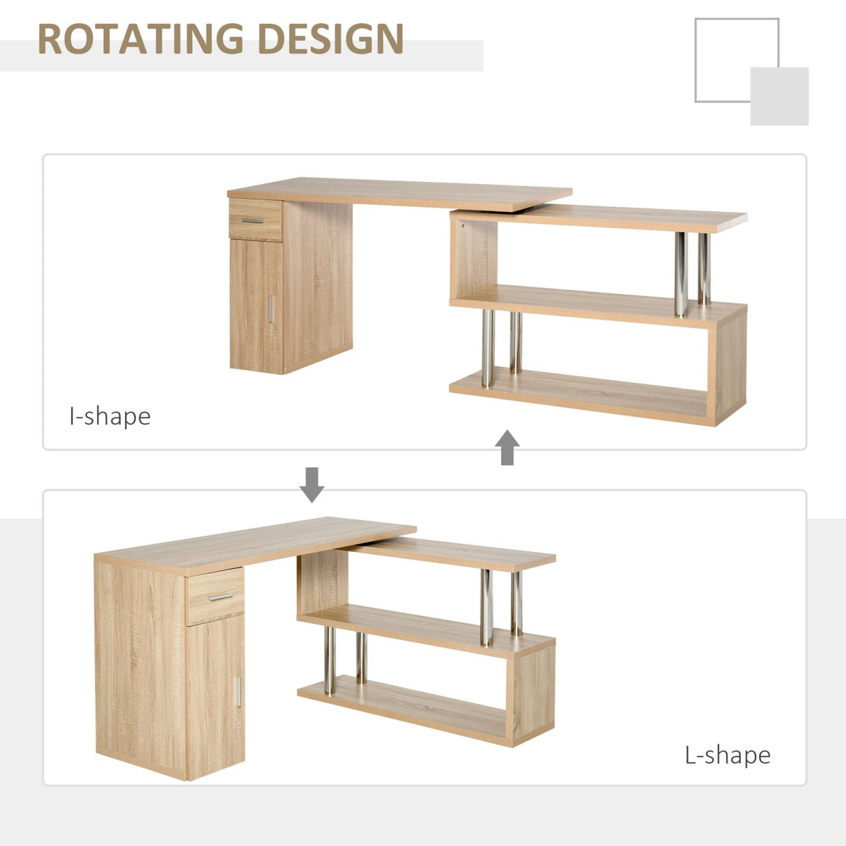 easycomfort easycomfort scrivania angolare moderna in legno color rovere con cassetto armadietto e mensole ean 8054111848169