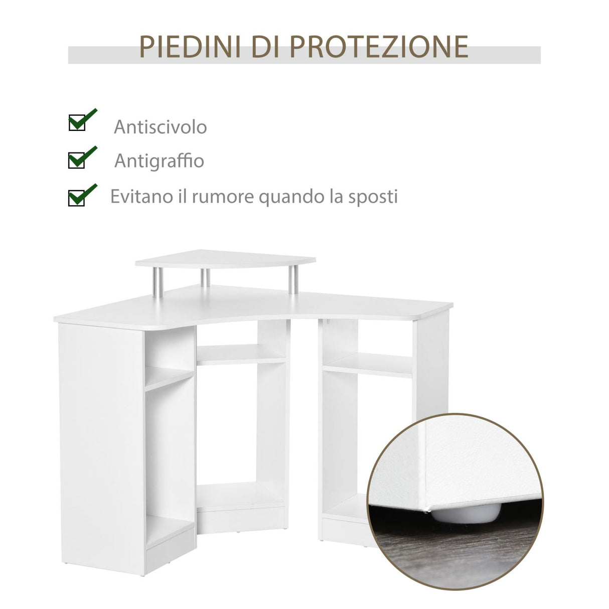 easycomfort easycomfort scrivania angolare porta pc in legno con ripiano monitor bianco