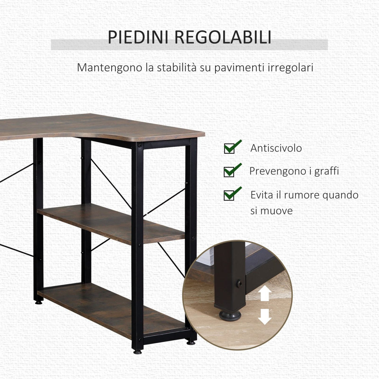 easycomfort easycomfort scrivania angolare salvaspazio in legno e acciaio marrone