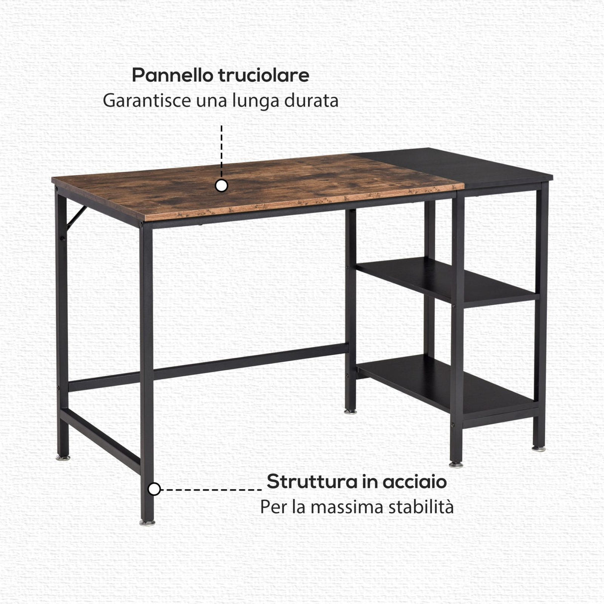easycomfort easycomfort scrivania con 2 ripiani stile industriale marrone nero