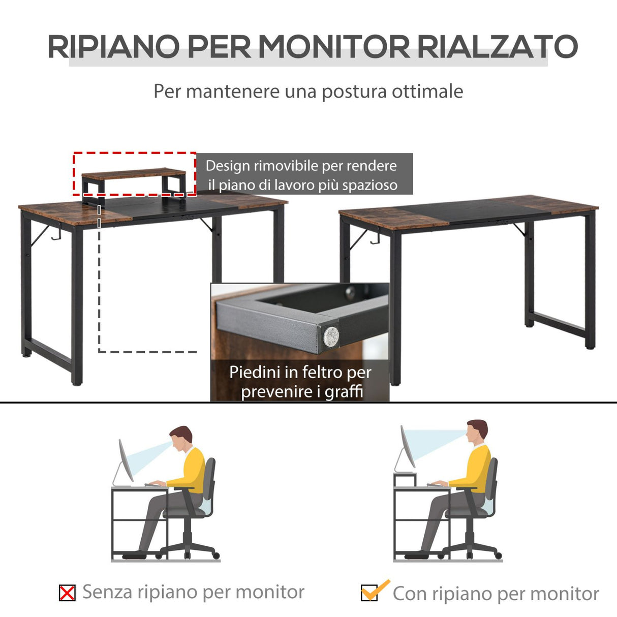 easycomfort easycomfort scrivania con supporto per il monitor marrone nero