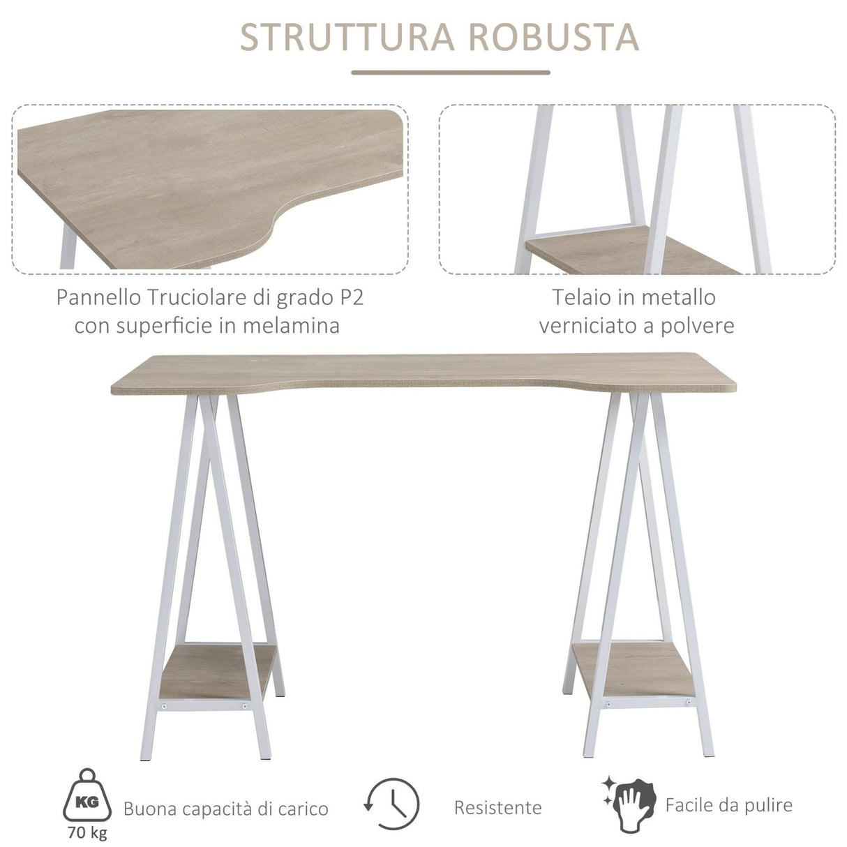 easycomfort easycomfort scrivania da ufficio in legno con 2 mensole e design moderno 120x60x76cm ean 8054144138206