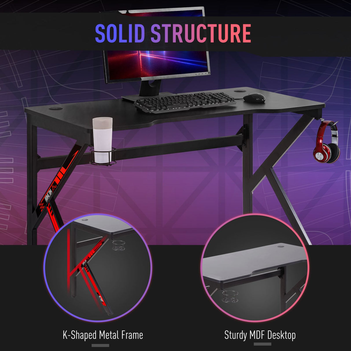 easycomfort easycomfort scrivania gaming per computer porta bicchieri e supporti nero