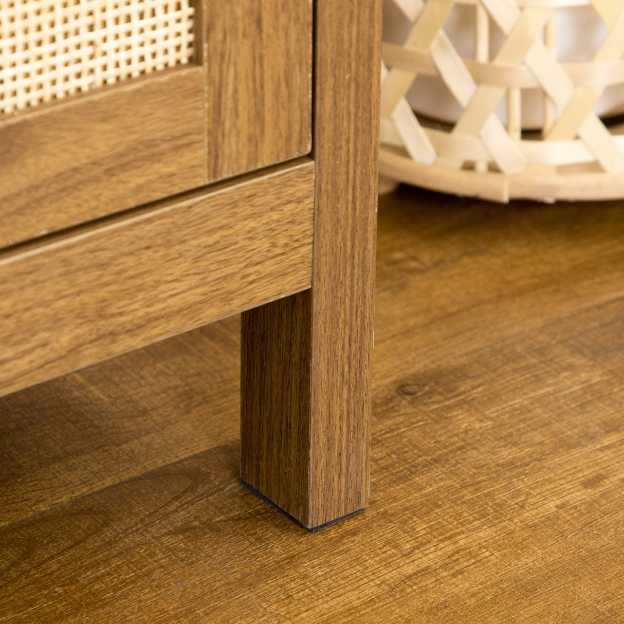 easycomfort easycomfort scrivania in legno con ripiano e armadietto con anta in rattan stile boho 110x48x76cm noce