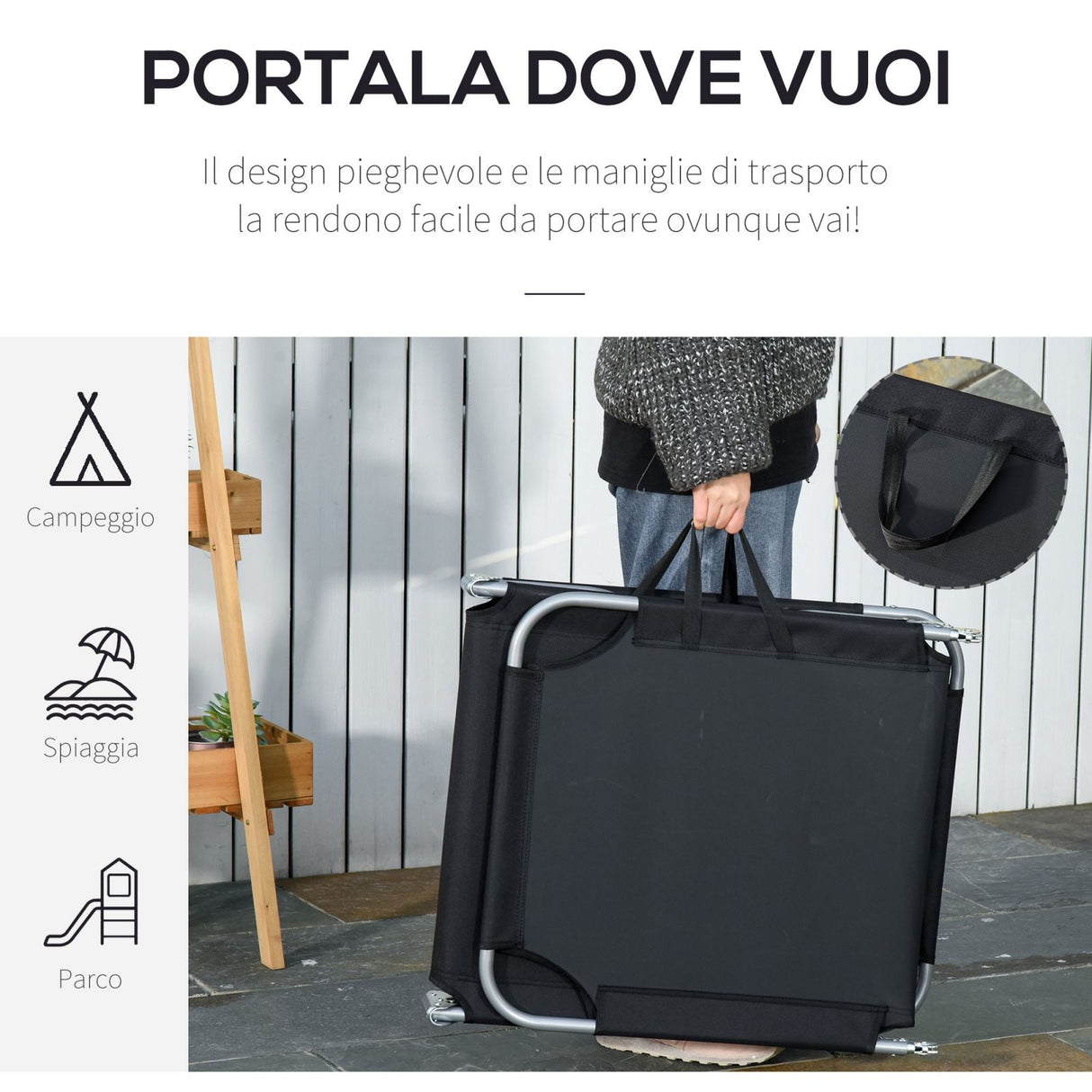 easycomfort easycomfort sdraio da giardino pieghevole in metallo e tessuto oxford lettino prendisole traspirante 180x55x24cm nero ean 8054111844338