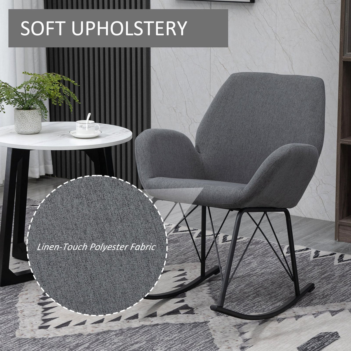easycomfort easycomfort sedia a dondolo moderna imbottita in metallo e tessuto per soggiorno e salotto 65x80x88cm grigio