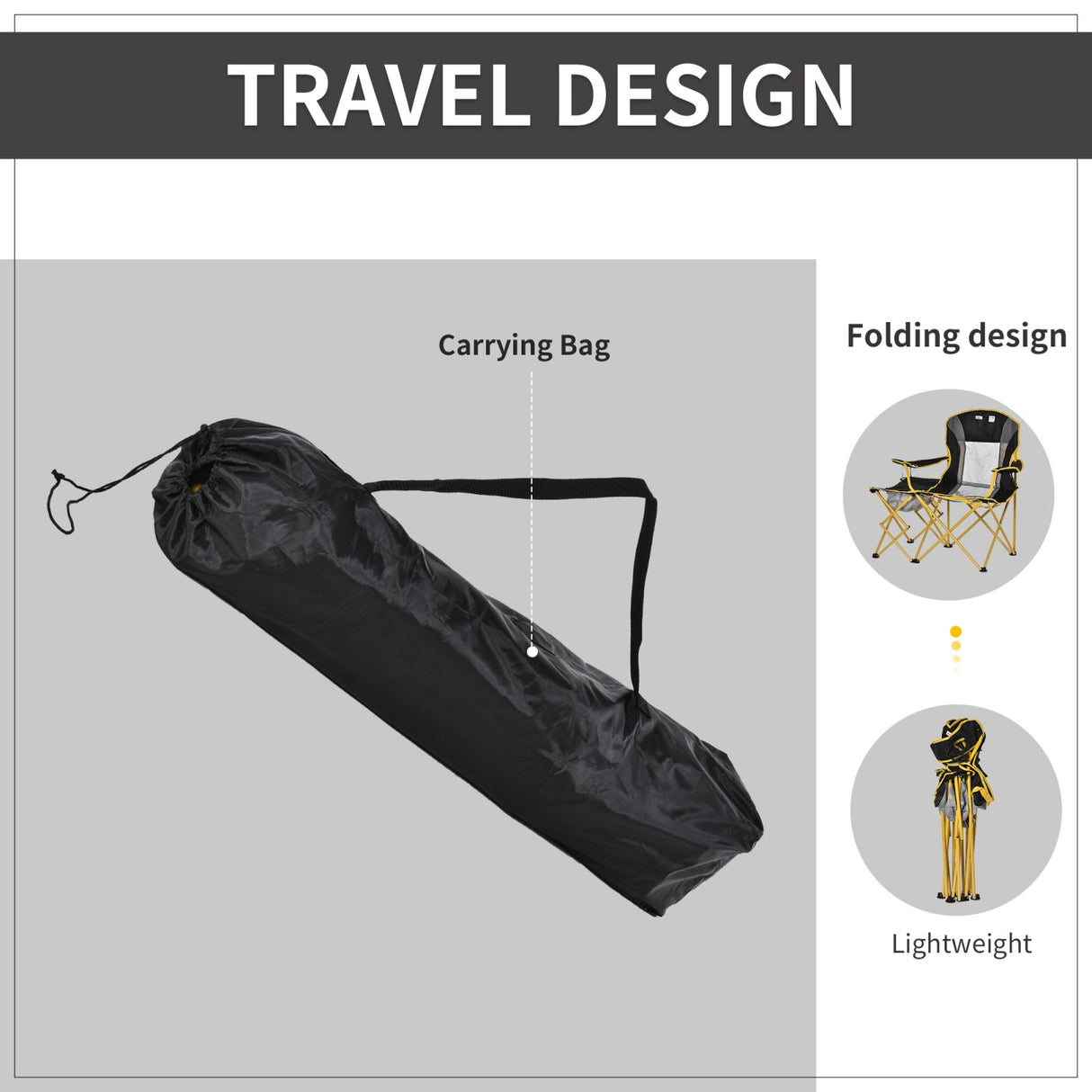 easycomfort easycomfort sedia da campeggio pieghevole con tavolino integrato e porta bicchiere metallo e tessuto nero giallo