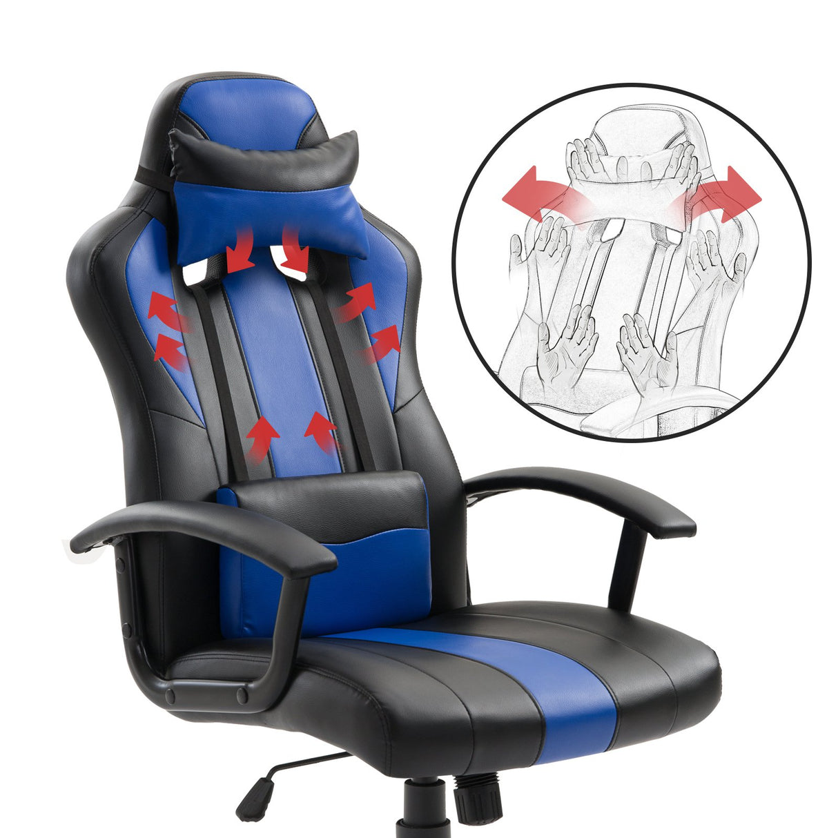 easycomfort easycomfort sedia da gaming ergonomica altezza regolabile con cuscino nero e blu ean 8054144134857