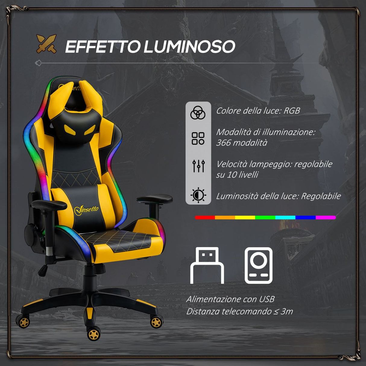 easycomfort easycomfort sedia da gaming giallo nero