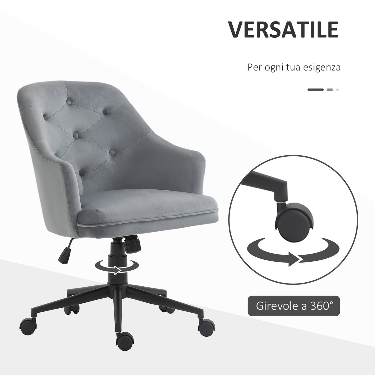 easycomfort easycomfort sedia da ufficio girevole ergonomica con ruote e altezza regolabile rivestimento in velluto 63x64x88 96cm grigio