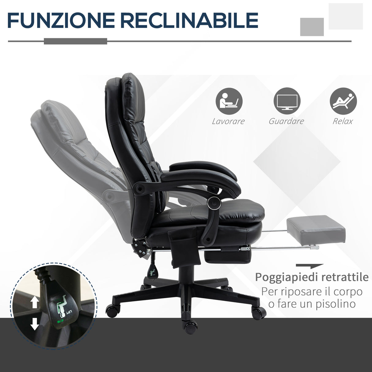 easycomfort easycomfort sedia da ufficio massaggiante in similpelle con presa usb 64x69x107 115cm nero
