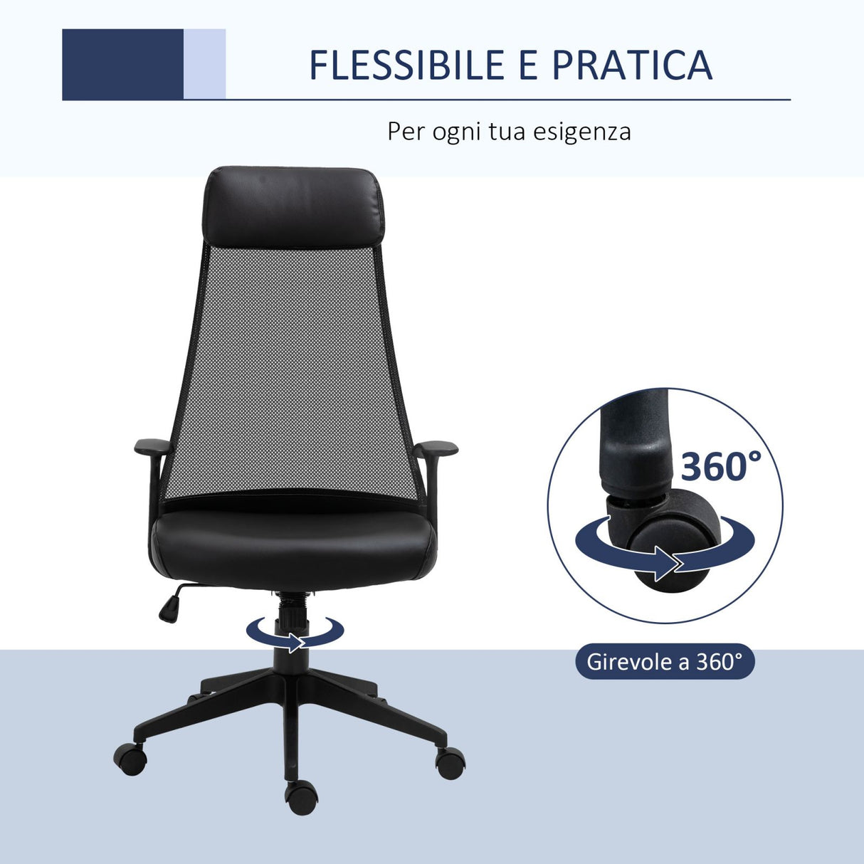 easycomfort easycomfort sedia da ufficio poltrona ergonomica girevole con altezza regolabile in similpelle e tessuto nero