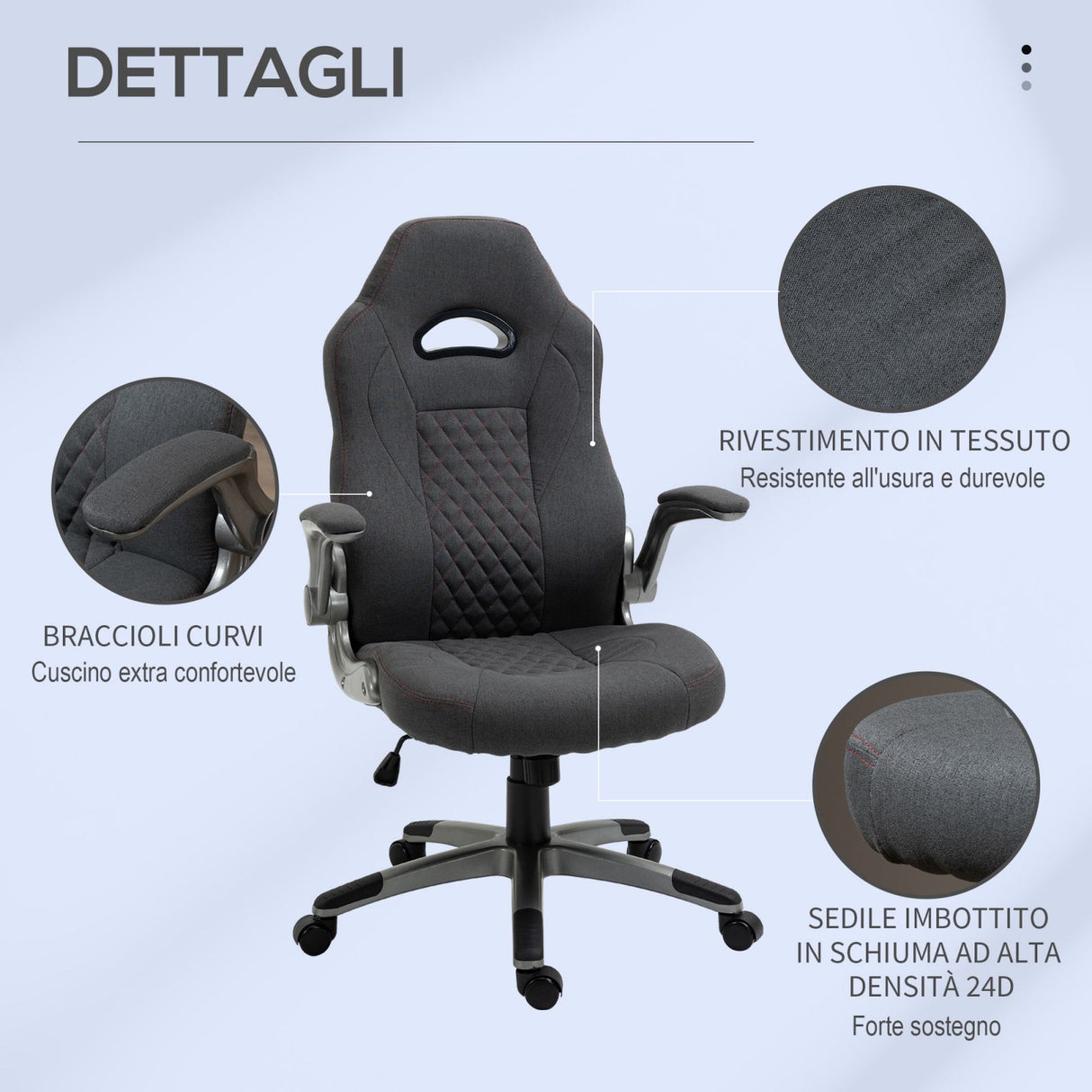easycomfort easycomfort sedia gaming ergonomica e girevole in tessuto grigio 70 5x70x113 121cm