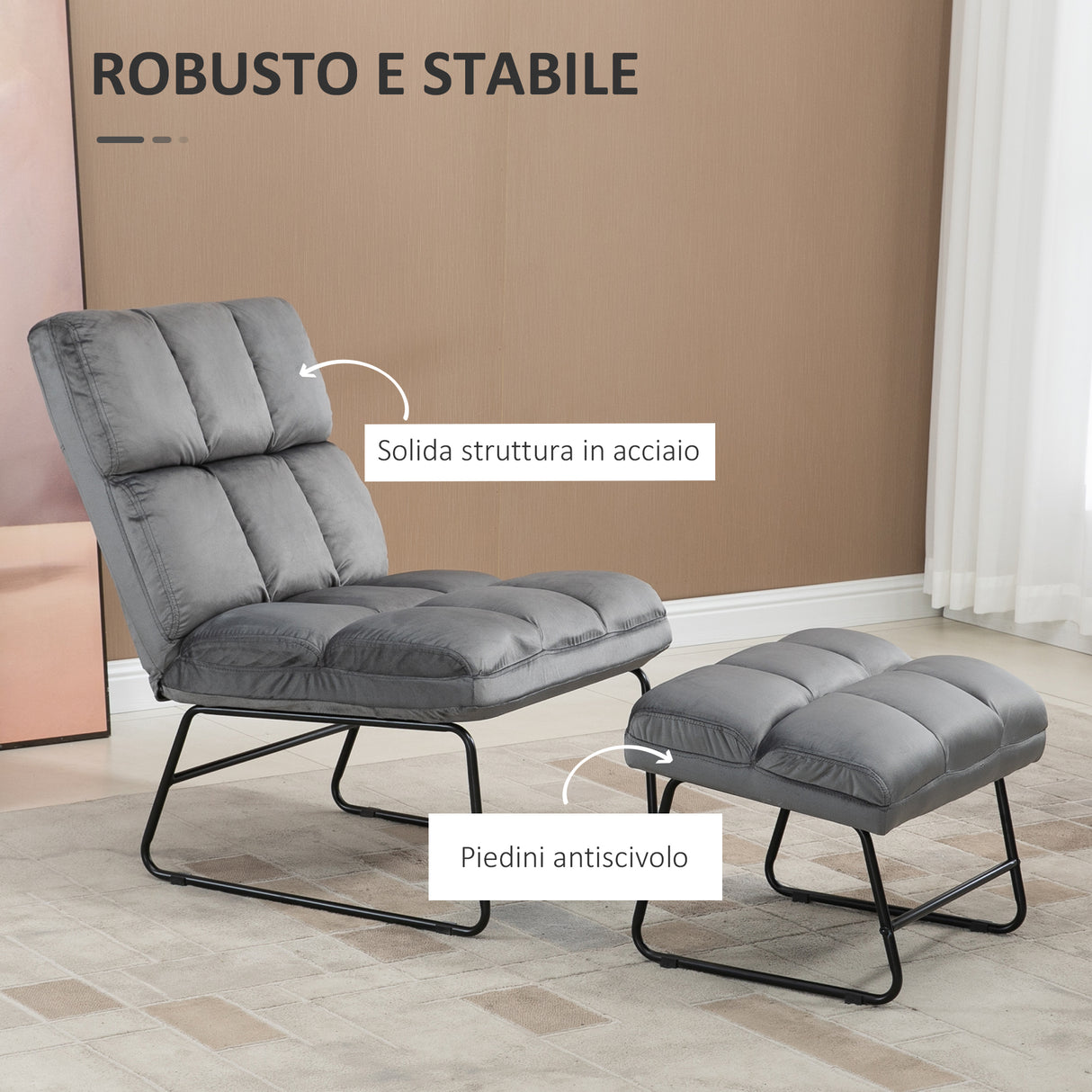 easycomfort easycomfort sedia imbottita con poggiapiedi abbinato per soggiorno studio e camera da letto 60x80 5x89 cm grigio