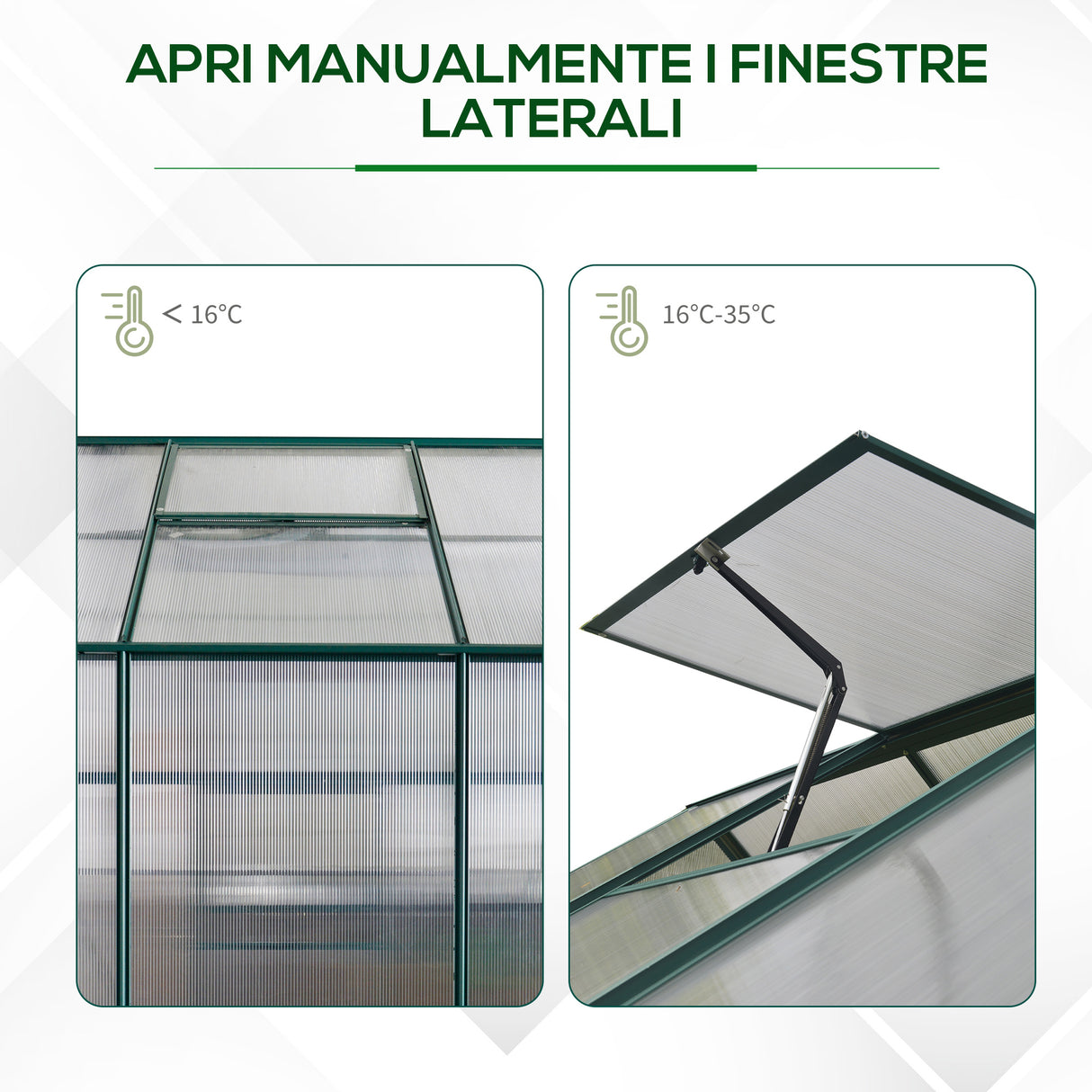 easycomfort easycomfort serra da giardino in policarbonato e alluminio con finestre e base inclusa 190x190x220 cm