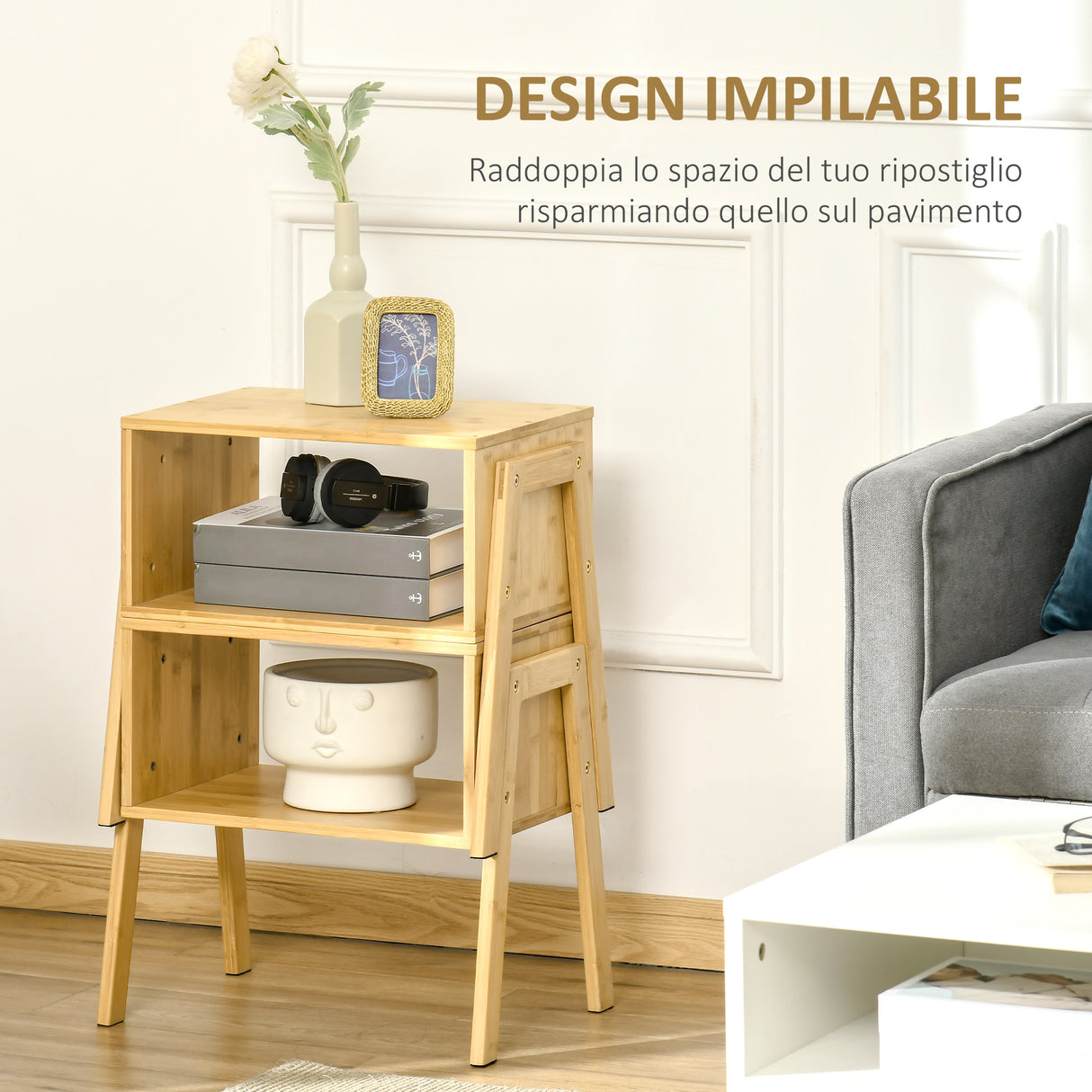 easycomfort easycomfort set 2 comodini design aperto e impilabile struttura in bambu 43x32 5x42cm