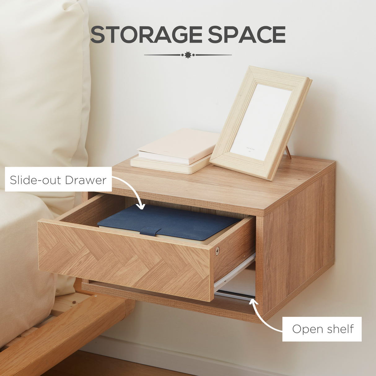 easycomfort easycomfort set 2 comodini moderni sospesi con cassetto e mensola in legno 37x32x21cm colore naturale