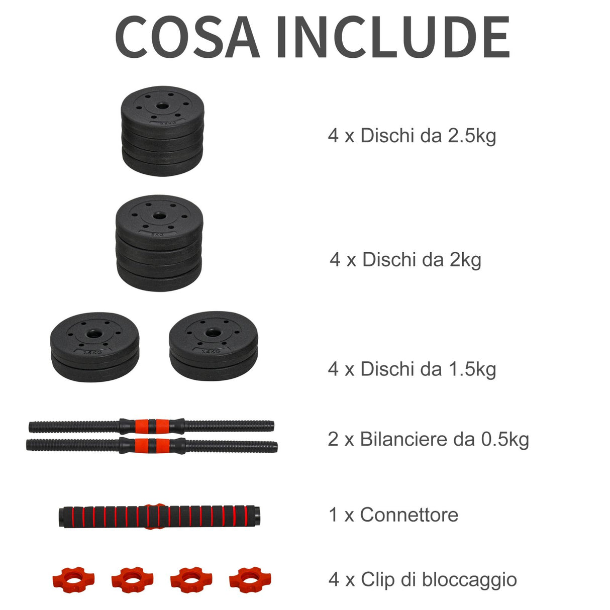 easycomfort easycomfort set 2 manubri convertibili in bilanciere 25kg totali con 12 dischi pesi acciaio e plastica allenamento a casa ean 8054111840484