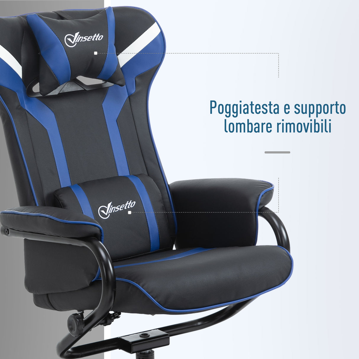 easycomfort easycomfort set 2 pezzi poltrona gaming reclinabile inclinabile a 130 con sgabello poggiapiedi nero e blu scuro