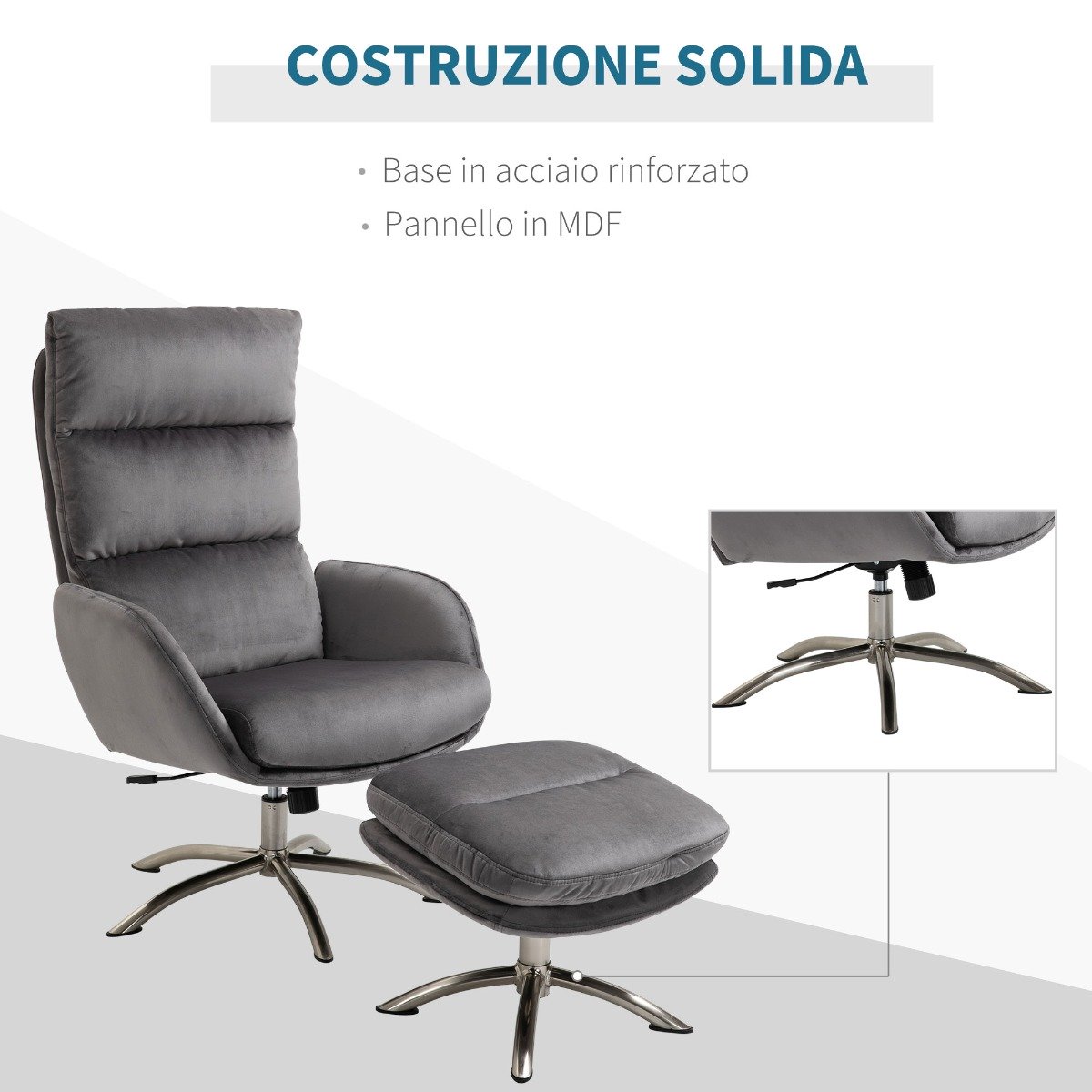 easycomfort easycomfort set 2 pezzi poltrona reclinabile e pouf poggiapiedi grigio ean 8055776916484