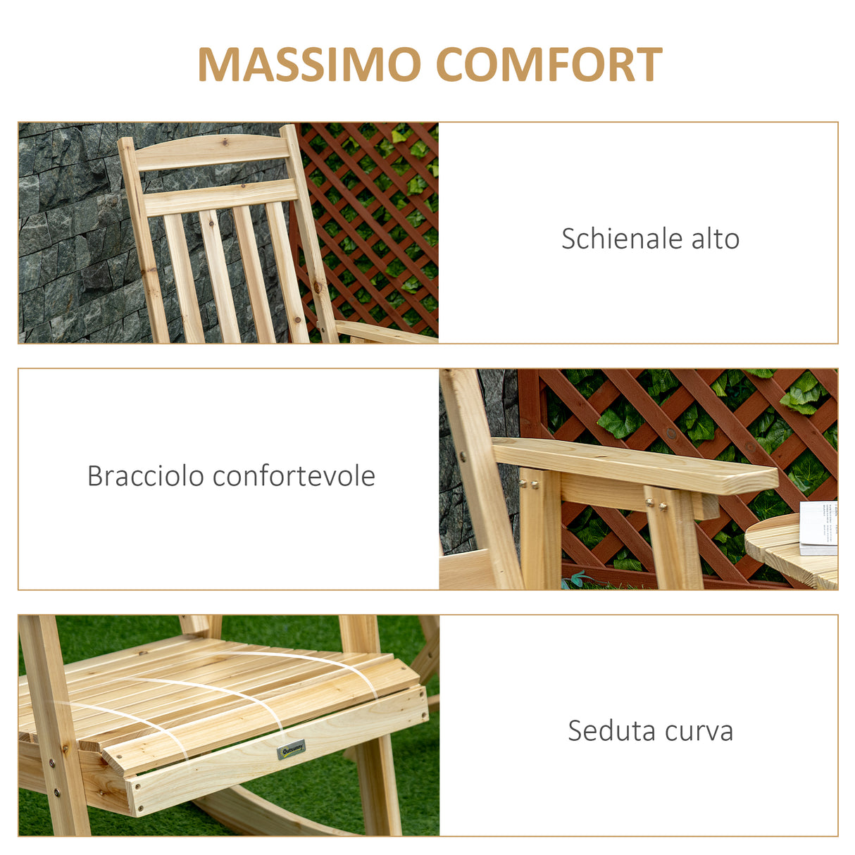 easycomfort easycomfort set 2 pz mobili da giardino con sedia a dondolo e tavolino pieghevole in legno di abete