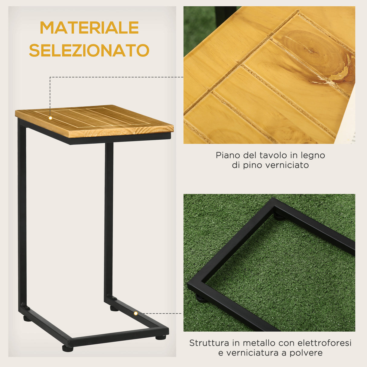 easycomfort easycomfort set 2 tavolini da giardino a c in metallo e legno di pino con design impilabile 40x30x60 cm