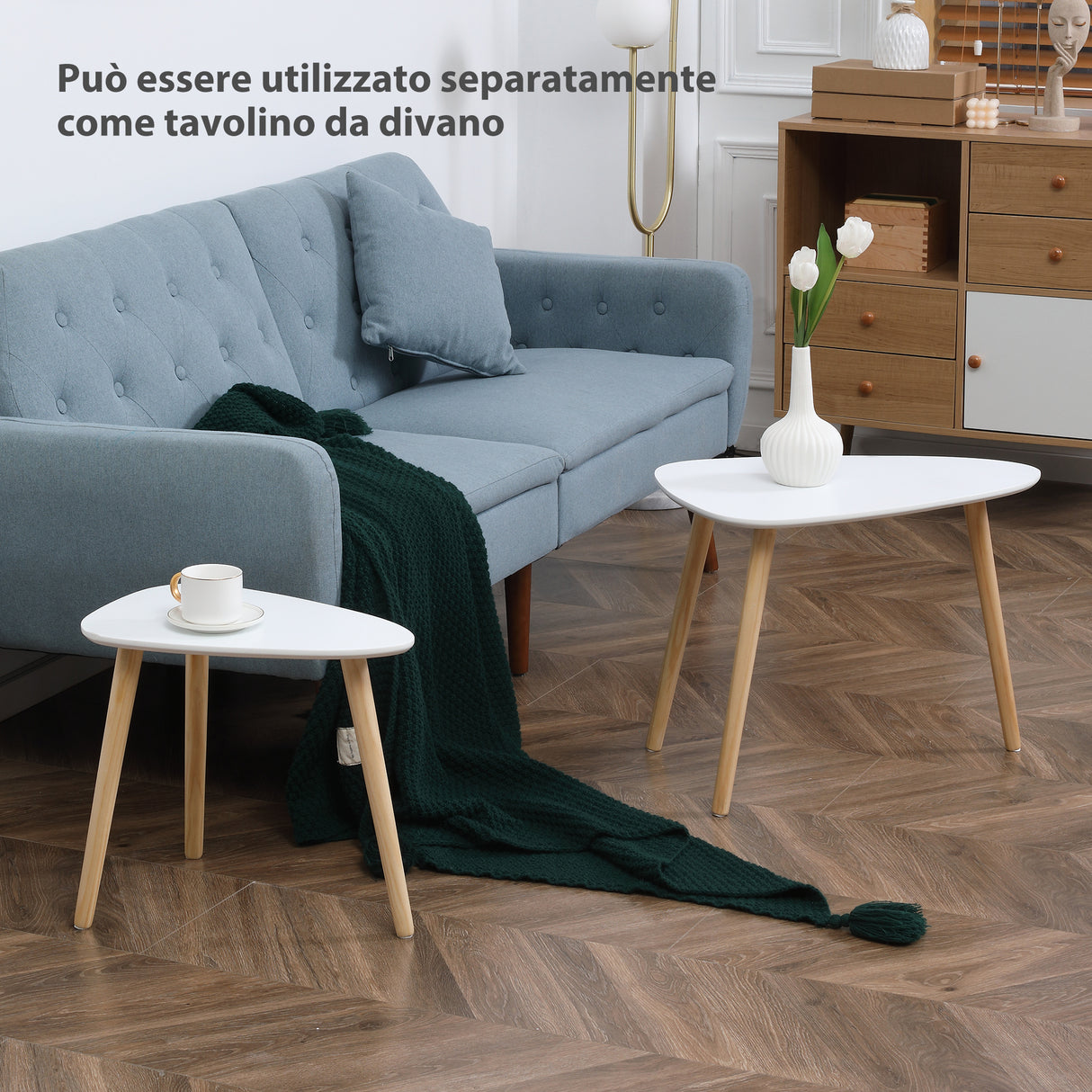 easycomfort easycomfort set 2 tavolini da salotto impilabili stile nordico con gambe in legno bianco