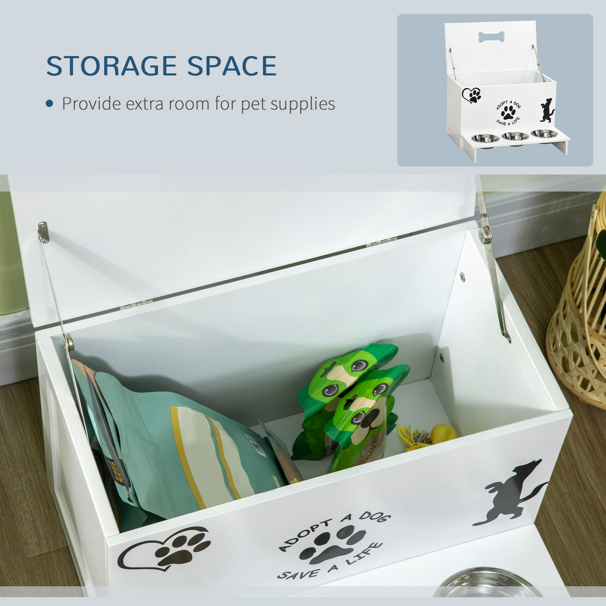 easycomfort easycomfort set 3 ciotole per cani da 500ml con spazio a scomparsa e supporto in mdf e acciaio inox 57x53x37 5 cm bianco