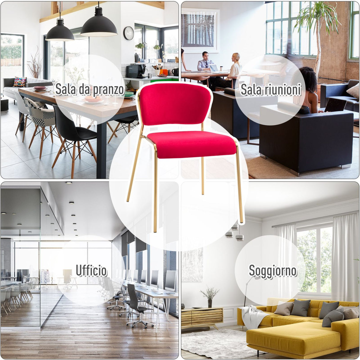easycomfort easycomfort set 4 sedie di design per sala da pranzo imbottite in velluto rosso e gambe oro ean 8055776916729