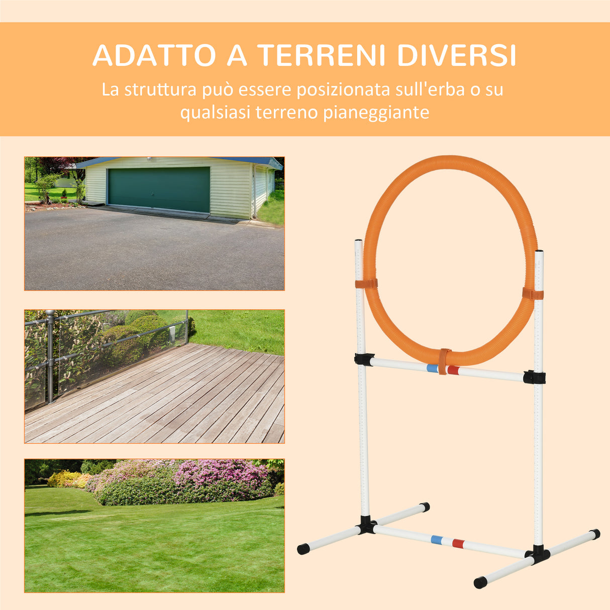easycomfort easycomfort set agility dog portatile con anello e sbarra multiuso e salvaspazio con borsa da trasporto inclusa 74 5x66x91cm bianco e arancione