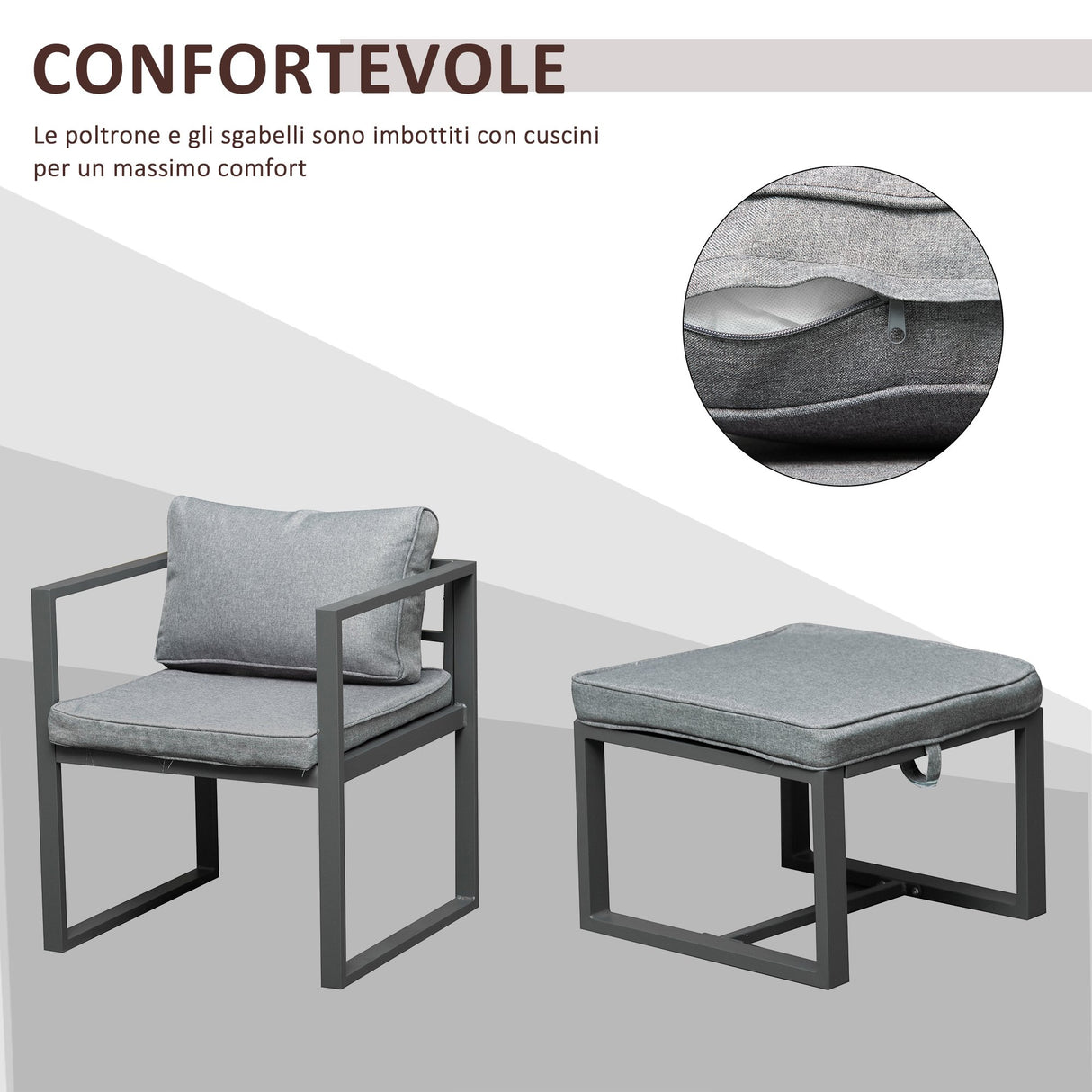 easycomfort easycomfort set con tavolo 4 sedie e 4 sgabelli da giardino salotto da esterno in alluminio grigio
