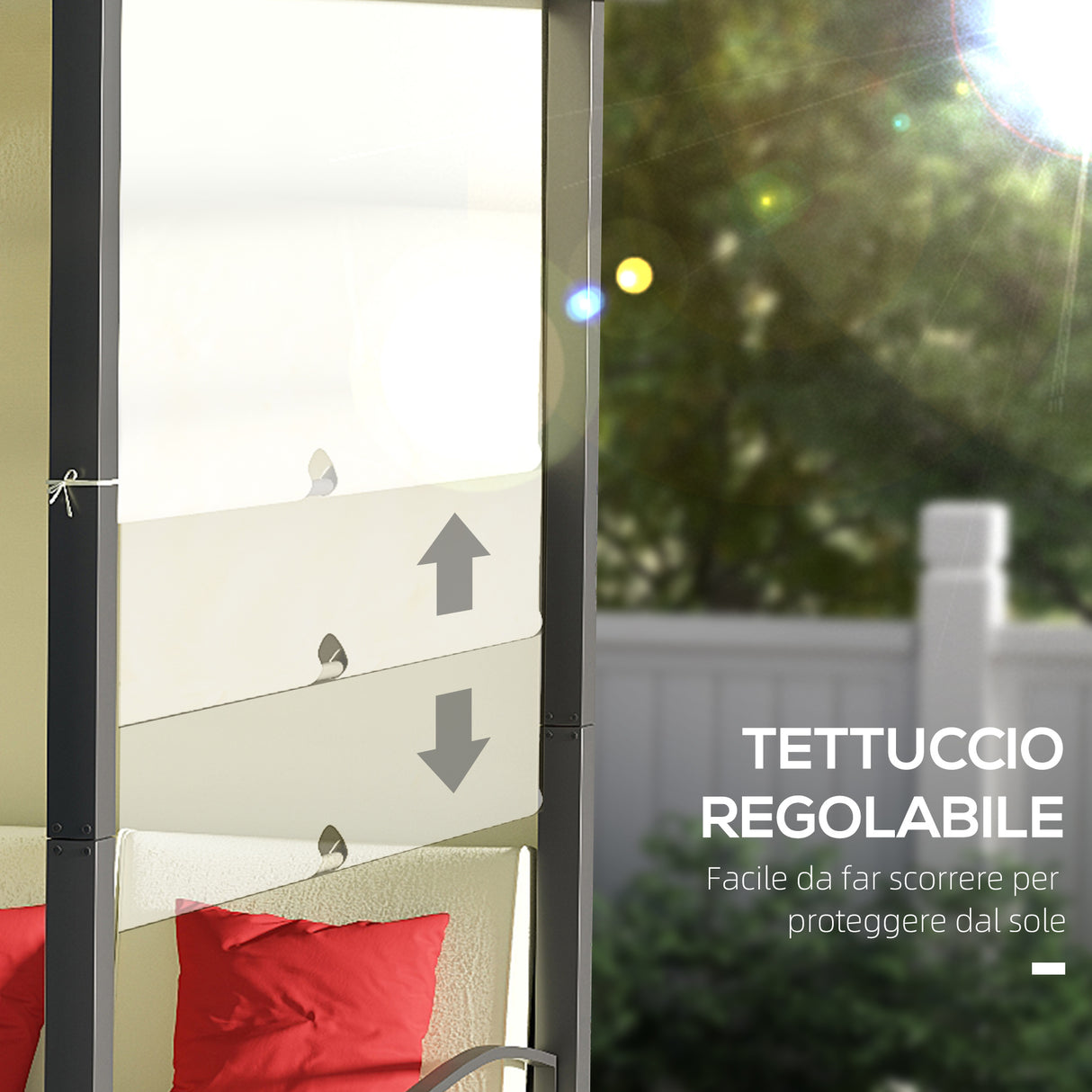 easycomfort easycomfort set da giardino con 2 divani in rattan pe e pergola con tenda regolabile 230x230x210cm beige